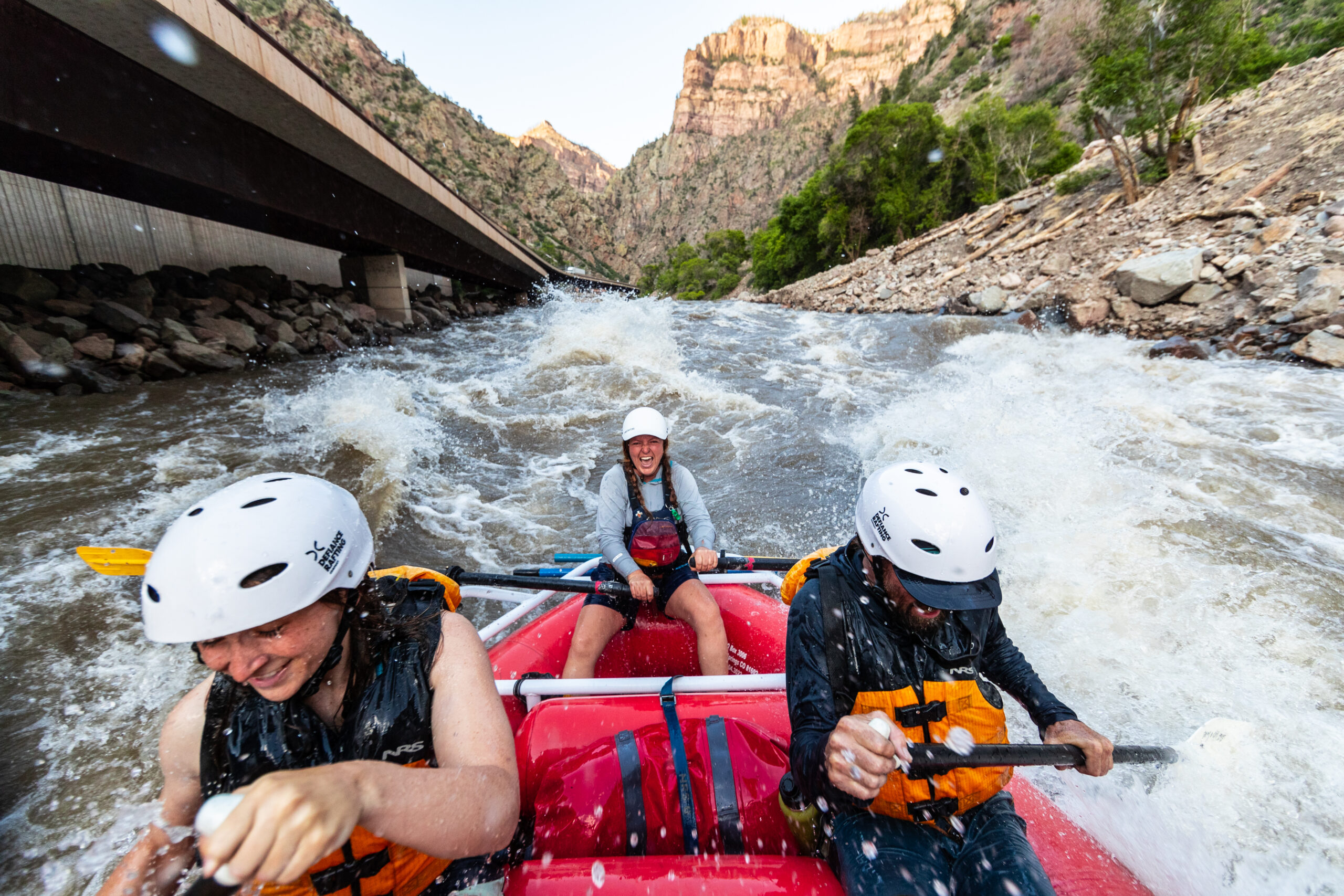 Guided raft going through Entrance Exam rapid in Shoshone.