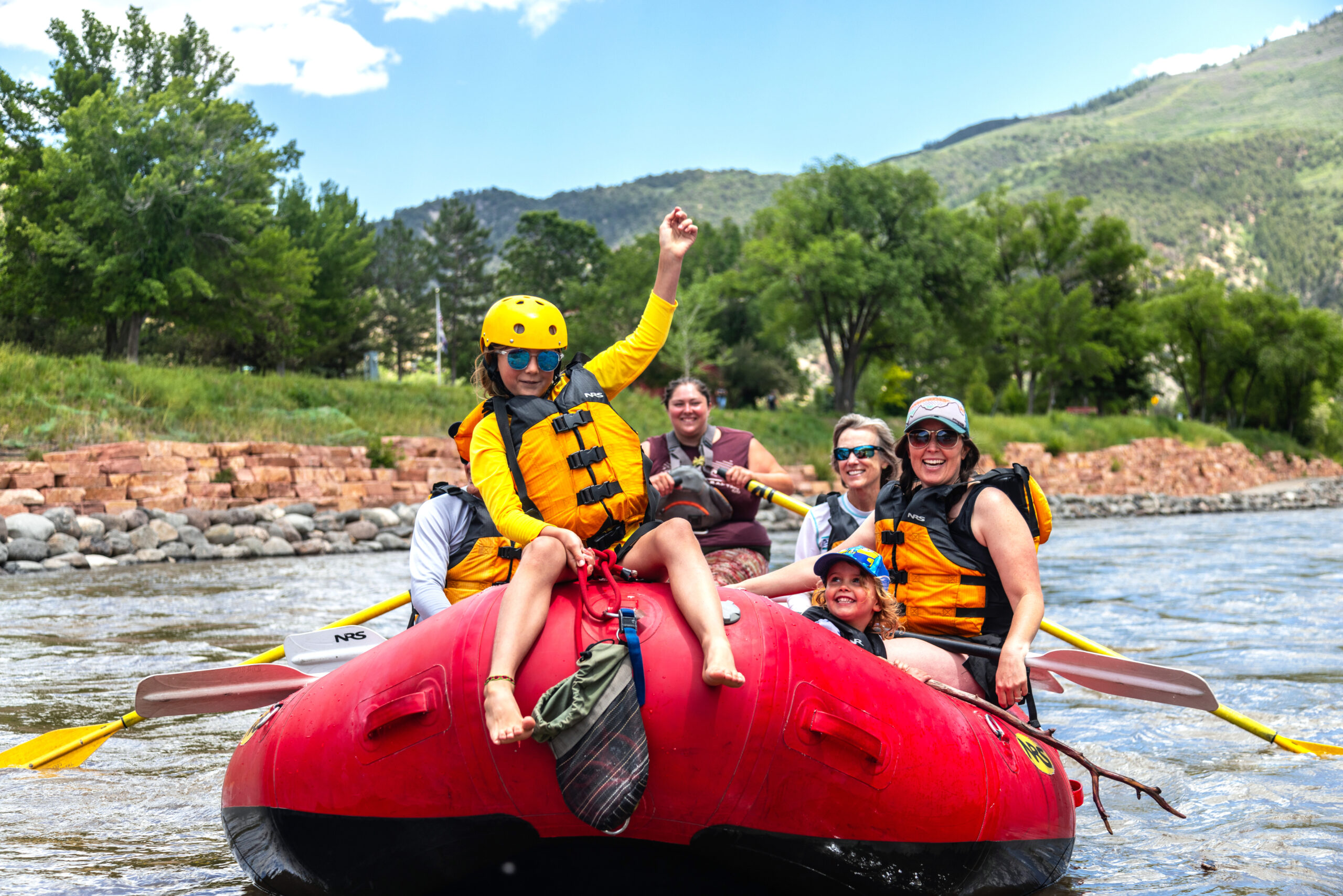 family having fun on a scenic float trip